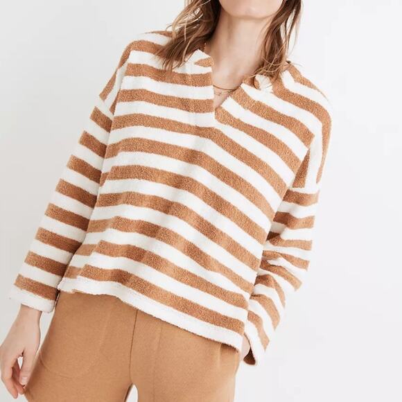 MADEWELL MWL Loop Terry Notched Sweatshirt Large Brown Cream - Picture 1 of 5